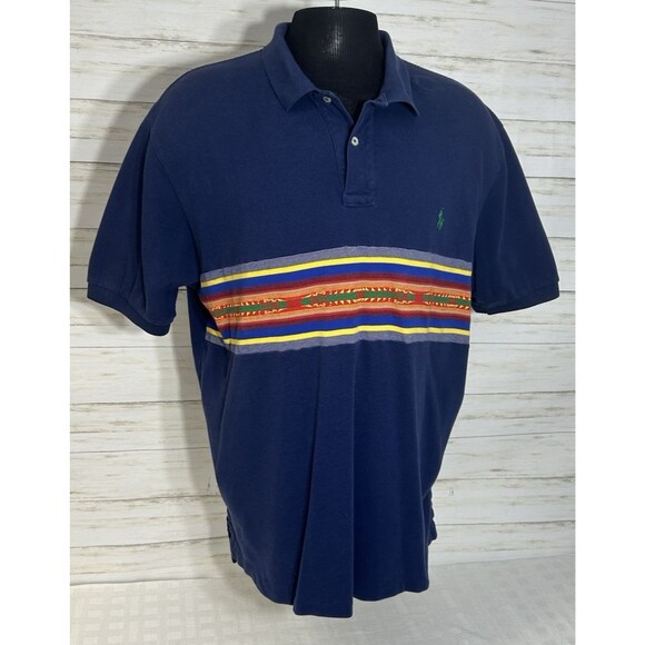 Vintage Polo Ralph Lauren Men 2XL XXL Aztec Southwestern Short Sleeve Polo Shirt